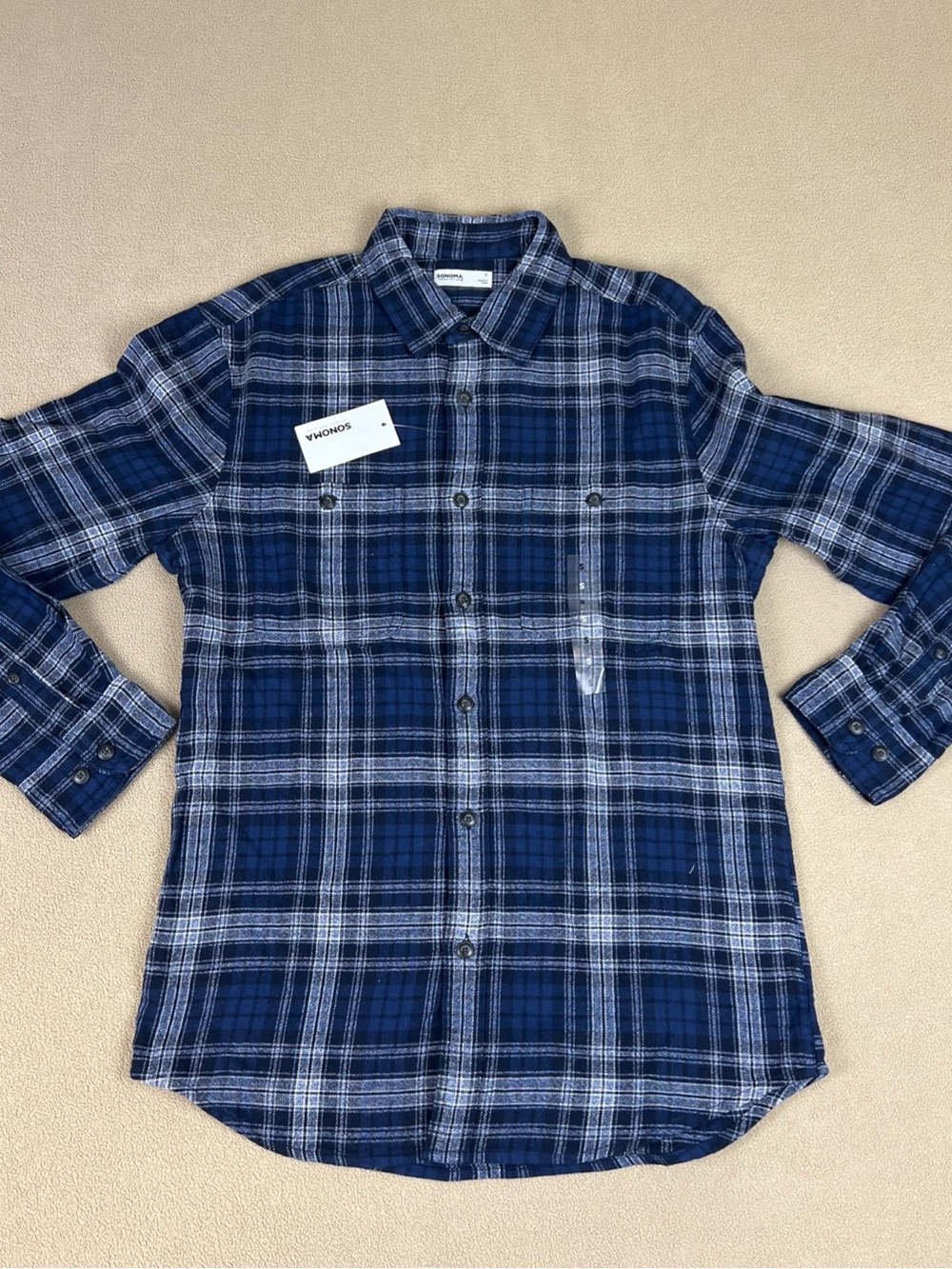 Sonoma The Supersoft Flannel Shirt. 100% Cotton, Plaid. Blue. Men's Sz Small